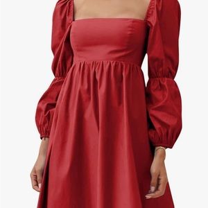 EXLURA Womens Square Neck Long Puff Sleeve A-Line Casual Short Mini Dress Sz XS